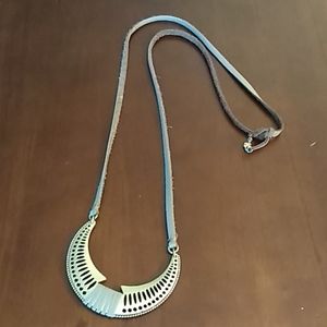 "Lucky Brand" long leather bib statement necklace